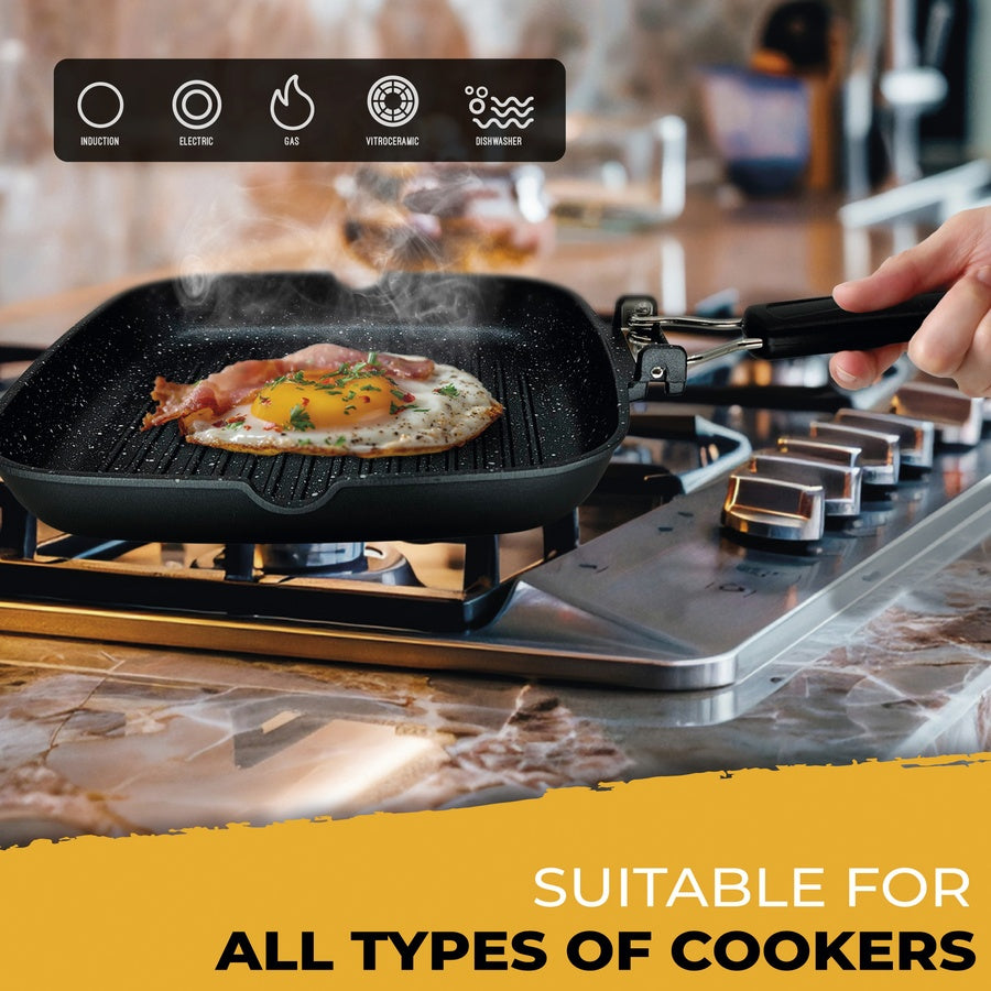 Poêle à Griller Induction Antiadhésif Titane 20x20cm Fonte d