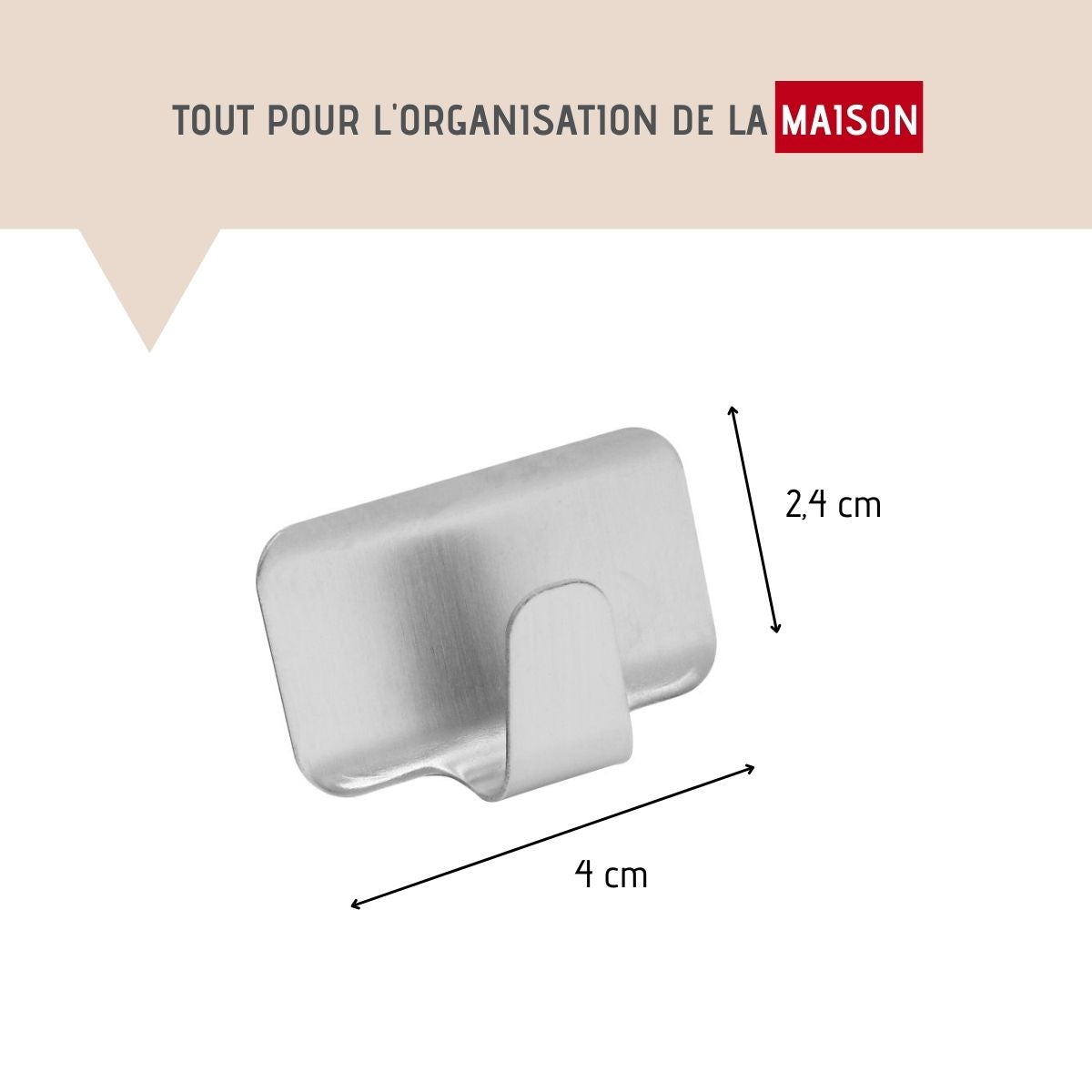 Lot de 2 crochets adhésif en acier inoxydable,  Tecno Fackelmann - Mathon - 3