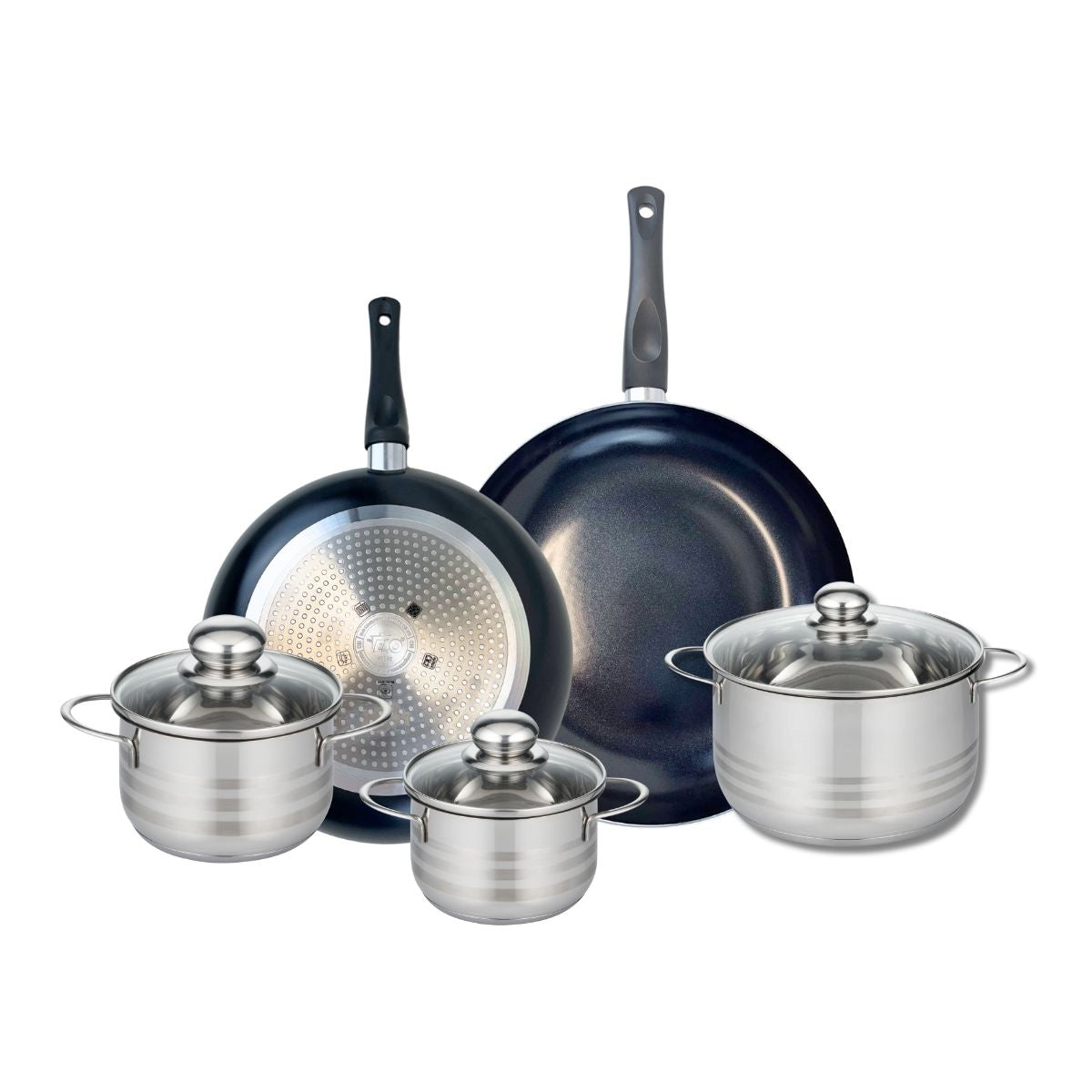 Ensemble de 2 Poêles de cuisson 28 et 32 cm et 3 faitouts 14, 16 et 20 cm  Prima Brillant Elo - Mathon - 1