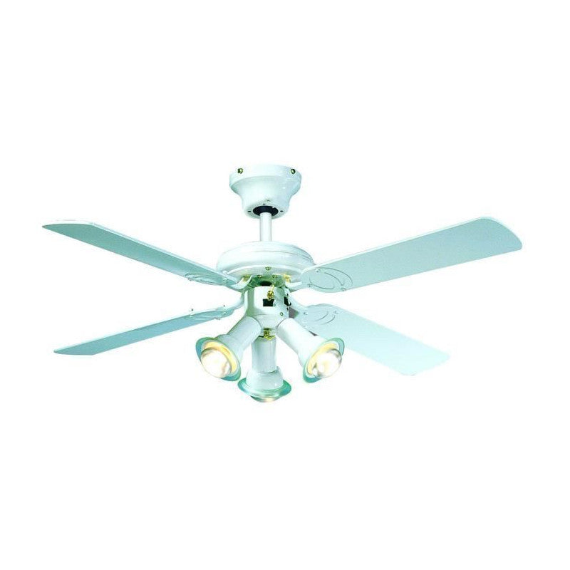 Farelek - Maldives O 107 Cm - Ventilateur De Plafond Reversible, 4 Pales Laquees Blanc + Eclairage 3 Spots 60 Watts E14 - 112615 Farelek - Mathon