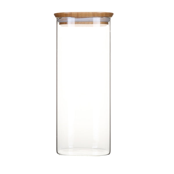 Pot en verre carré couvercle bambou 2,2L Pebbly - Mathon - 1