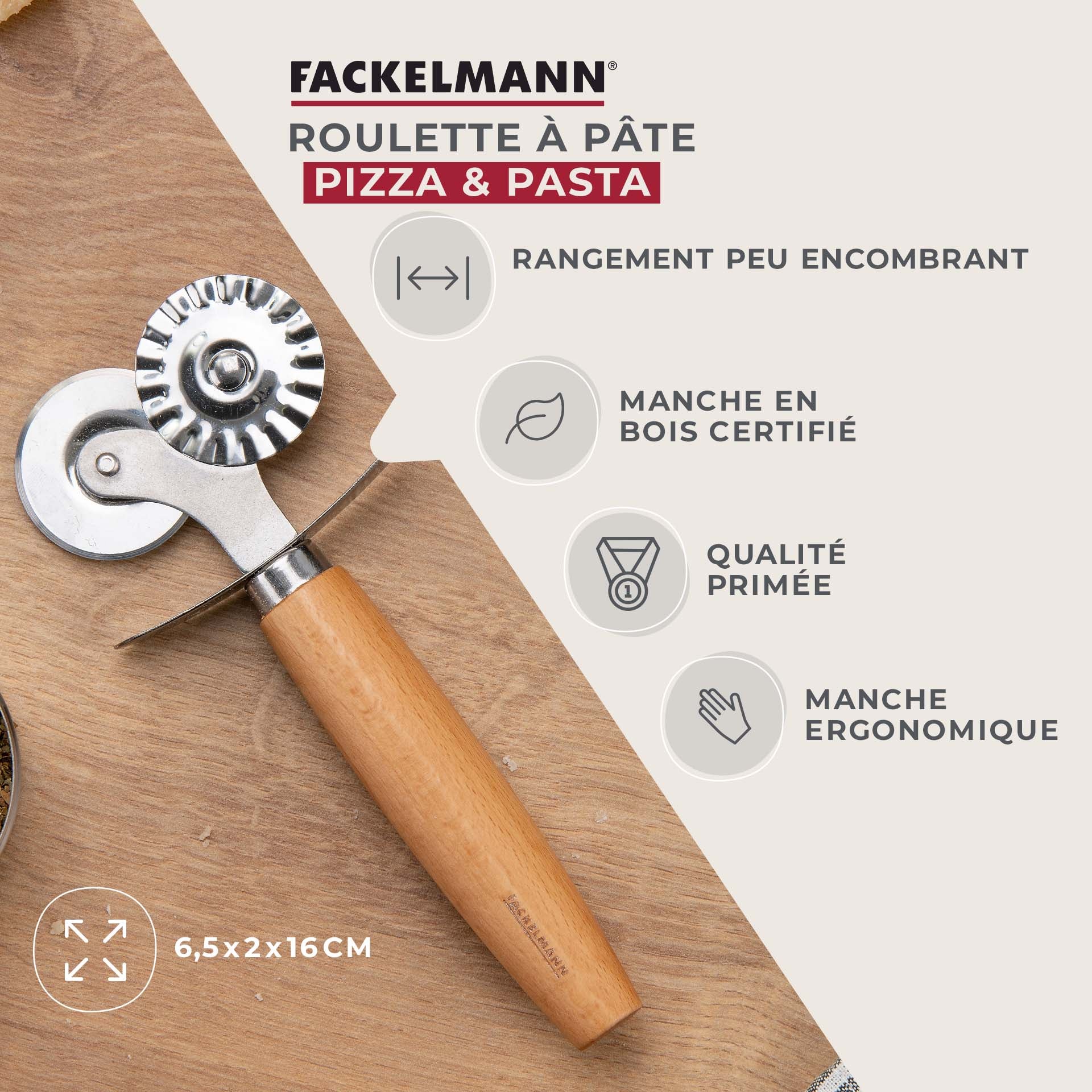 Roulette double embout pour pâtes fraiches 16 cm  Pizza & Pasta Fackelmann - Mathon - 2