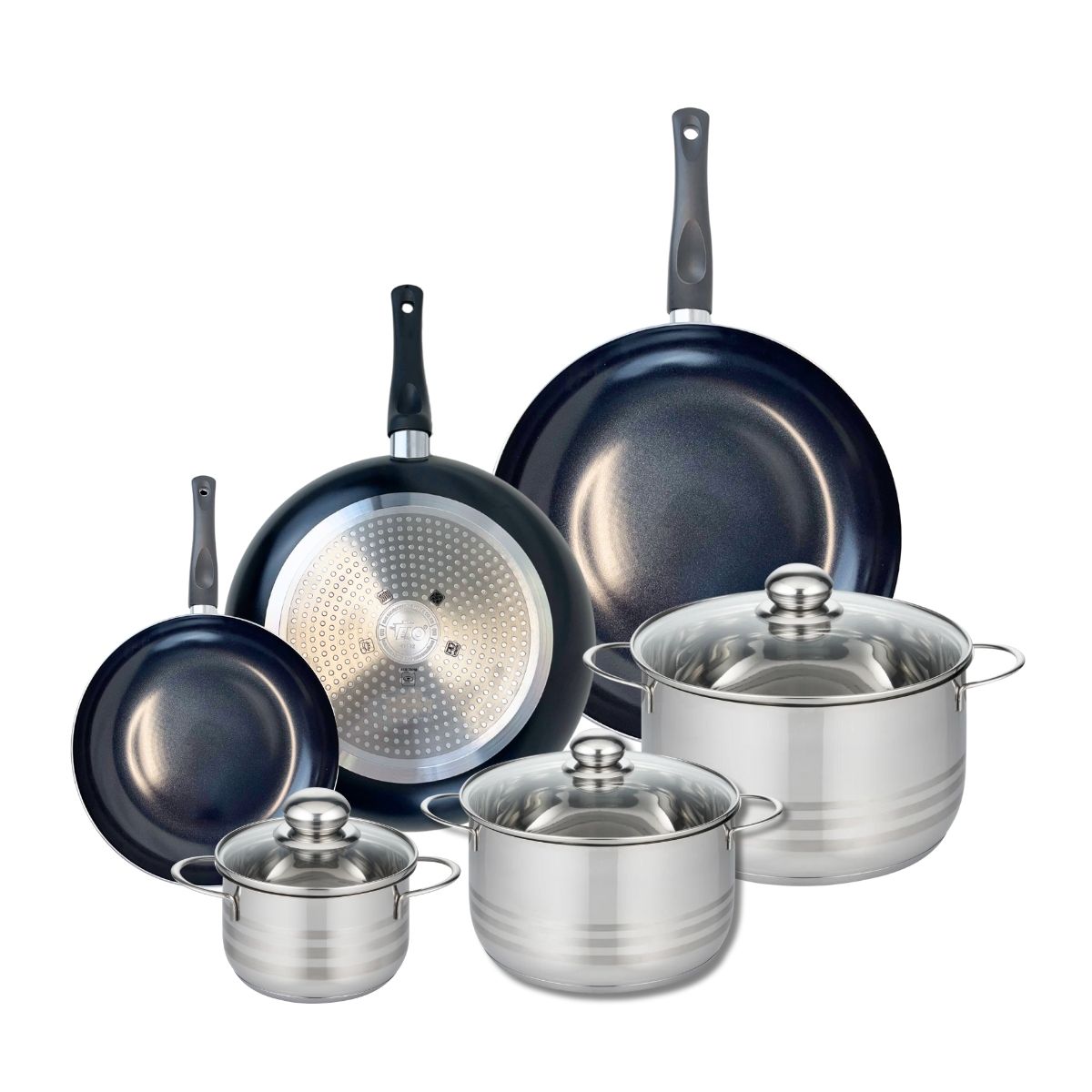 Ensemble de 3 Poêles de cuisson 20, 28 et 32 cm et 3 faitouts 14, 20 et 24 cm  Prima Brillant Elo - Mathon - 1