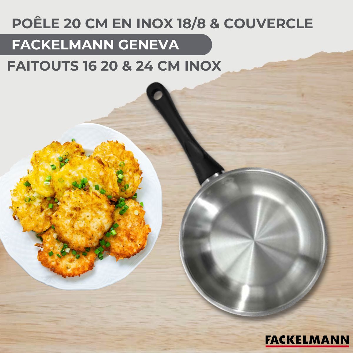 Set de 1 poêle 20 cm en inox et couvercle, 3 faitouts inox 16, 20 et 24 cm  Geneva Fackelmann - Mathon - 8