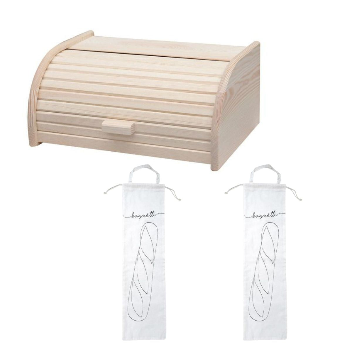 Set de 3 ustensiles pour le pain avec Huche à pain en bois pain et 2 Sacs de conservation en coton  Boissellerie Fackelmann - Mathon - 1