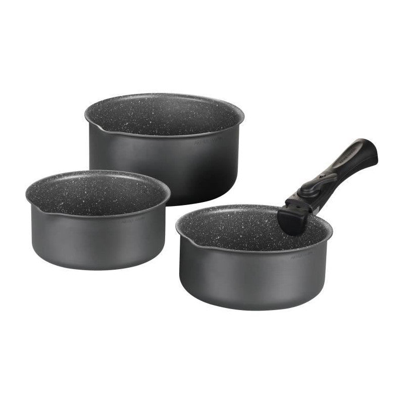 Batterie De Cuisine   Am777gm Set De 3 Casseroles - Gris Mat 16-18-20 Cm + 1 Poignée Amovible - Tous Feux Dont Indu Arthur Martin - Mathon - 1