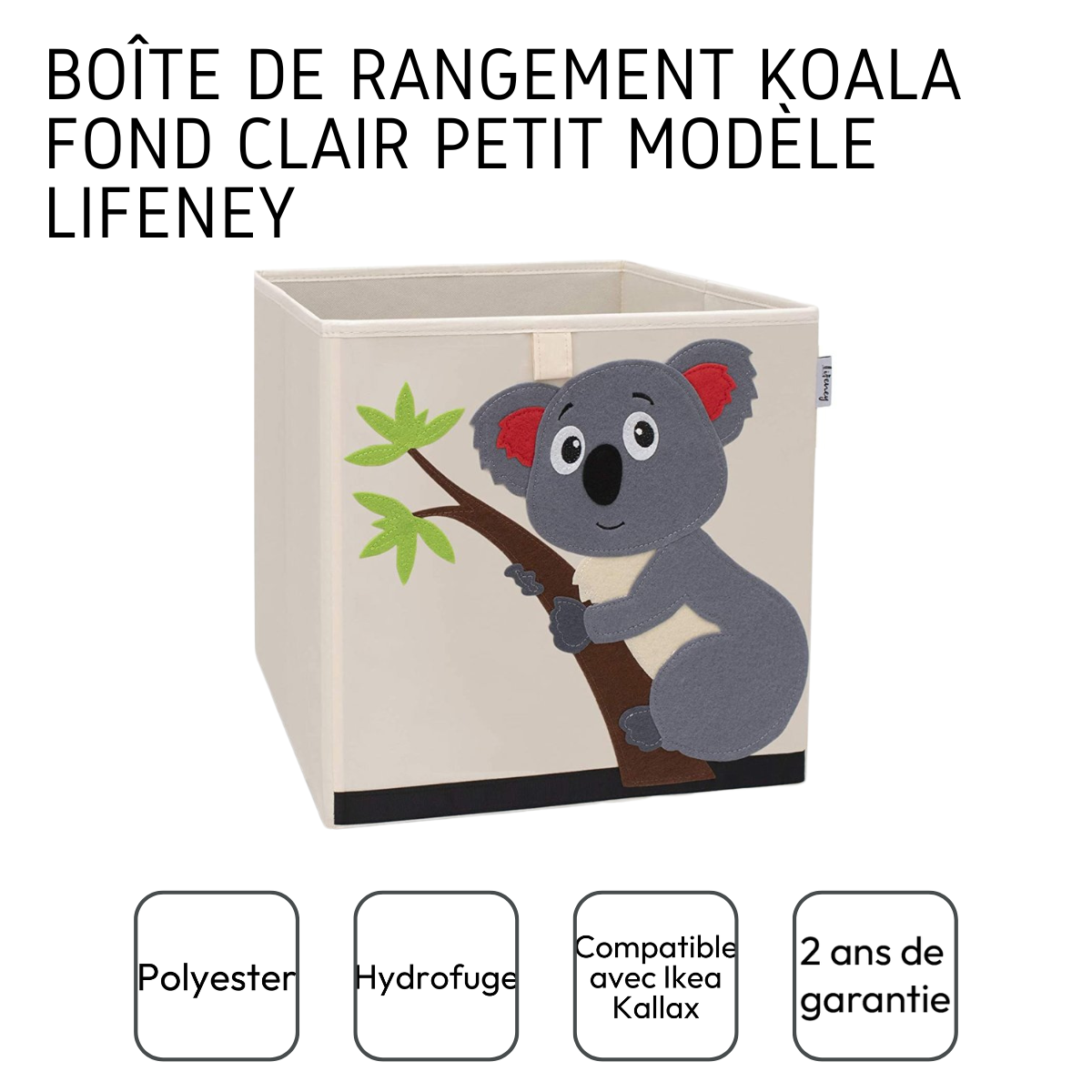 Boîte de rangement en tissu pour enfant "koala" sur fond clair, compatible Ikea Kallax Lifeney Fackelmann - Mathon - 4