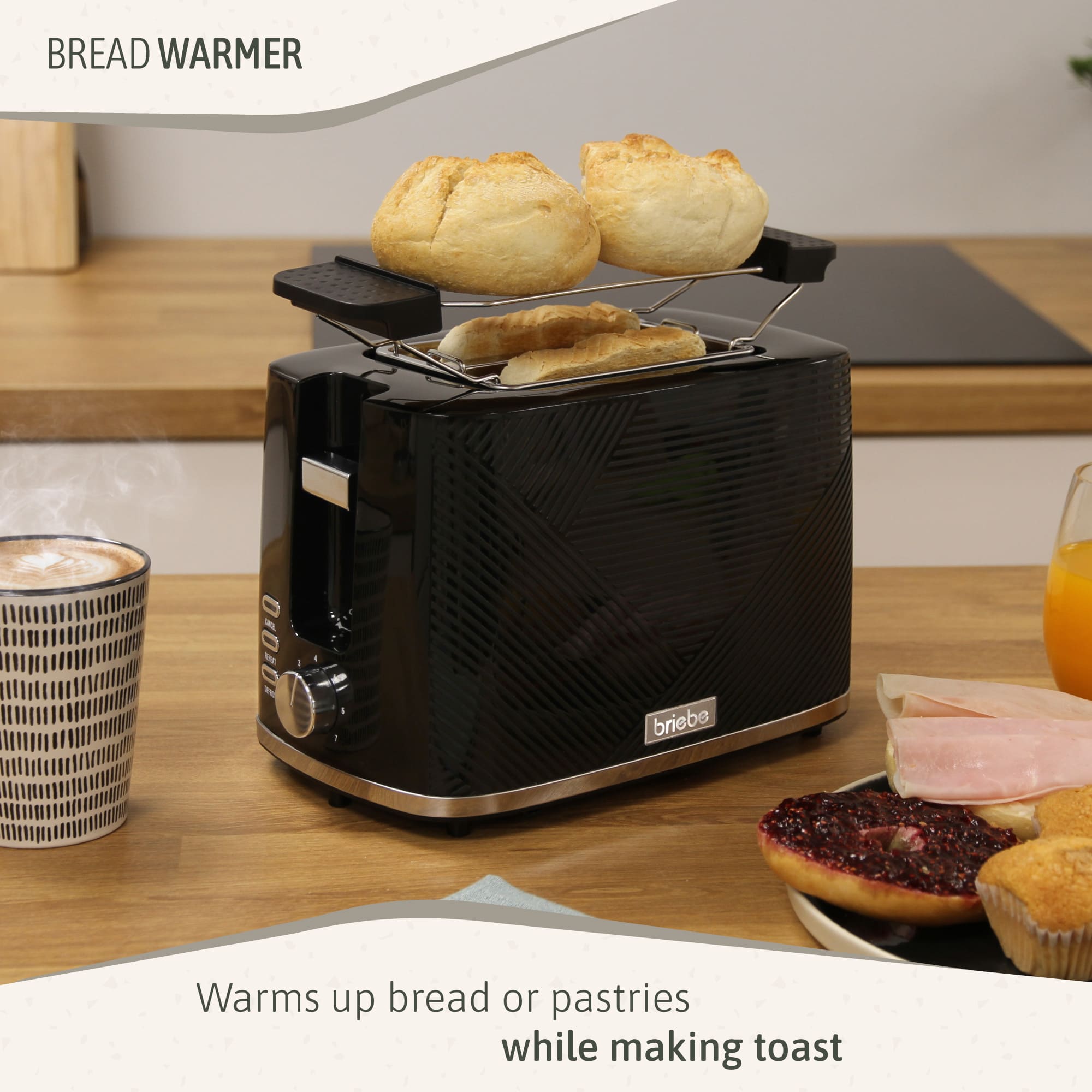 Elegance Grille Pain 2 Fentes, Tranches Larges, 7 Niveaux de Dorage, Décongeler 870 Noir TA1169BLK - Mathon - 7