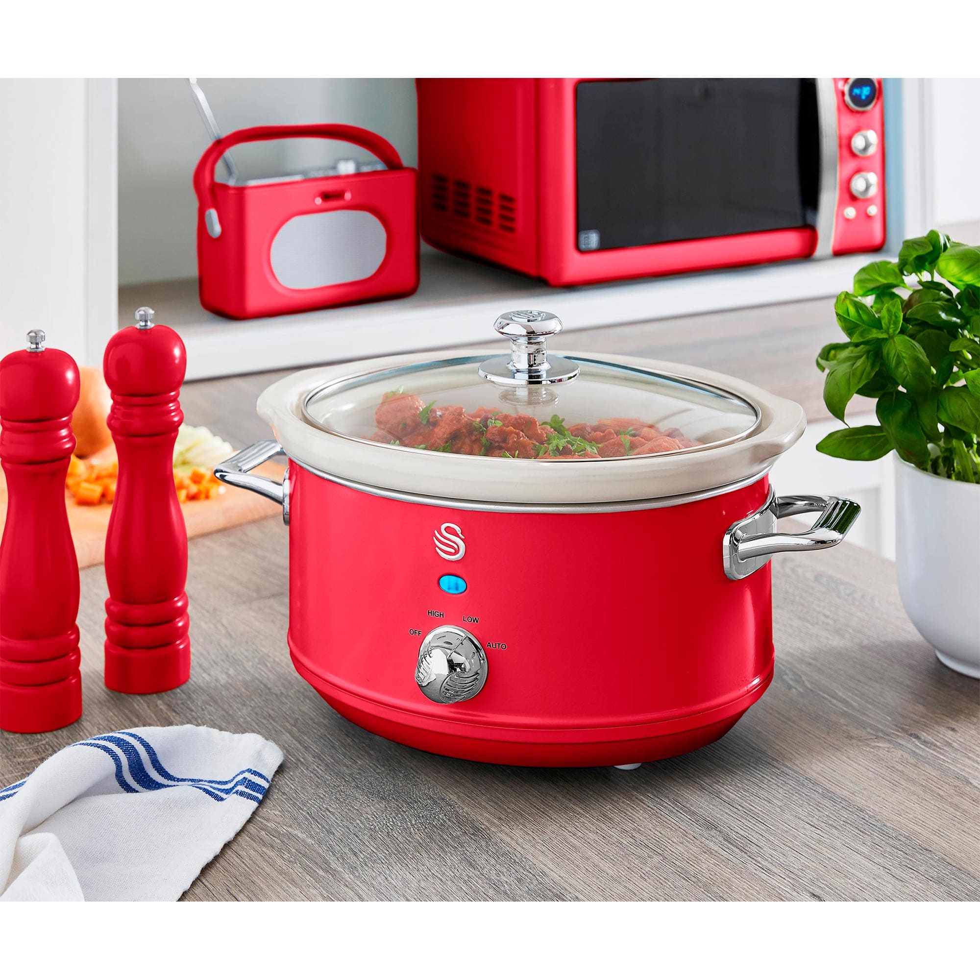 Retro Mijoteuse 3,5L Poêle Amovible en Céramique Antiadhésive, Vintage 200 Rouge SF17021RNEU - Mathon - 2