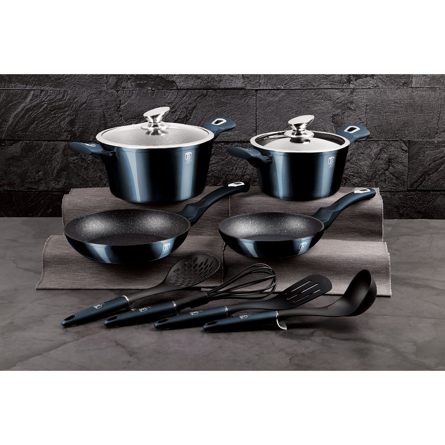 Batterie de Cuisine à Induction 10 Pièces Aluminium Antiadhésif sans PFOA  Bleu marine Aquamarine AT-6143 - Mathon - 2