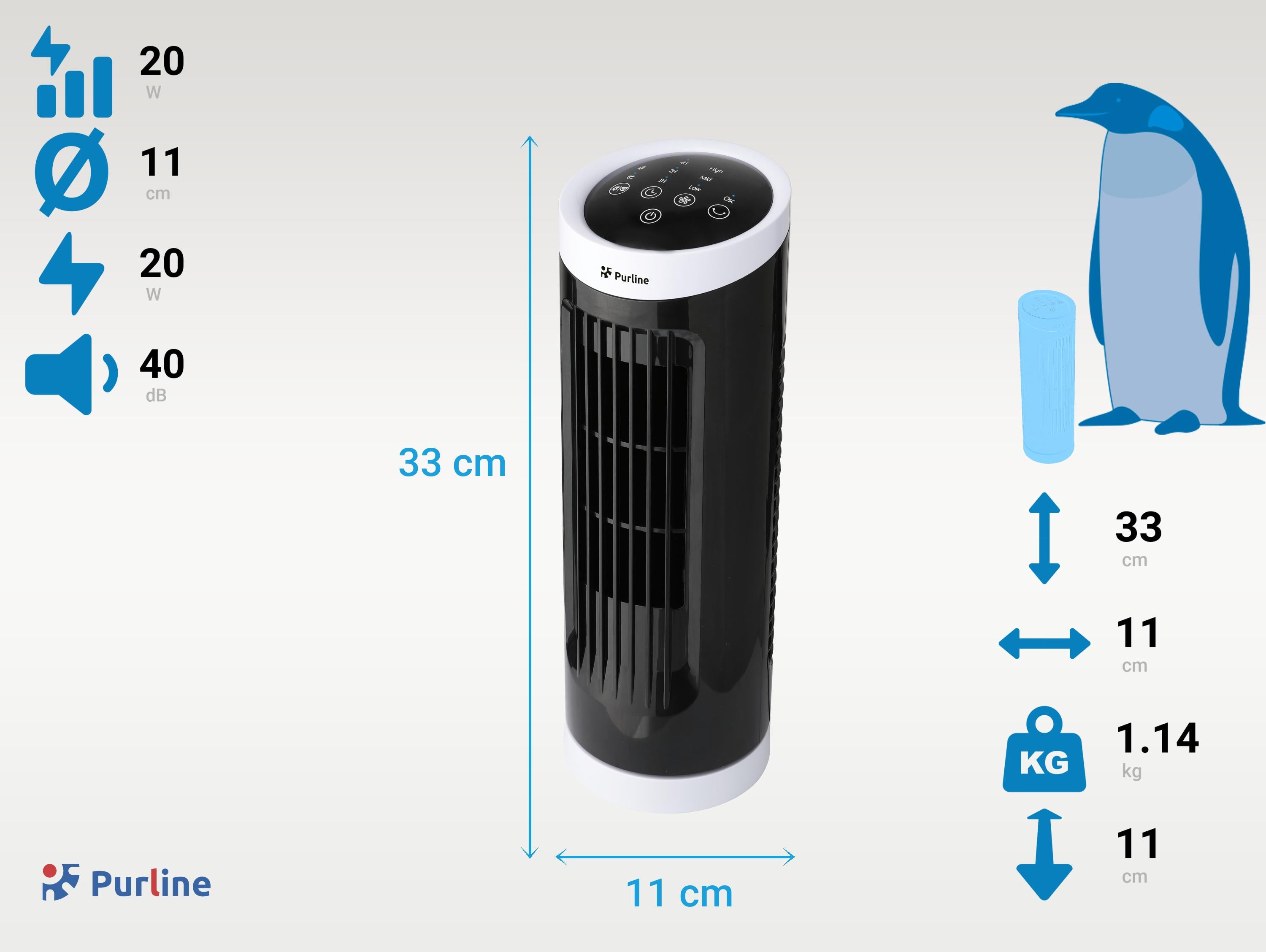 Ventilateur tour compact rotatif noir Purline - Mathon - 4