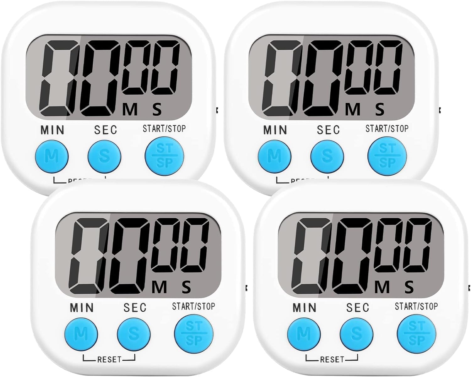 4 Paquets Alarme Forte Minuteur De Cuisine avec grand écran blanc Vendos85 - Mathon