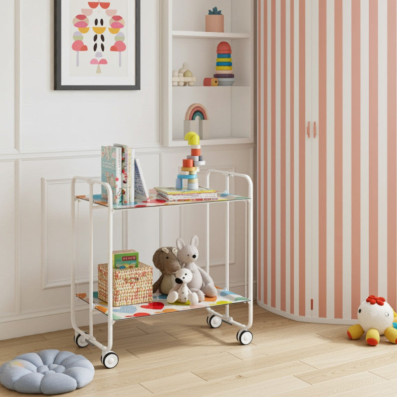 Desserte pliante 2 niveaux avec roulettes – structure blanche, bauhaus Don Hierro - Mathon - 3