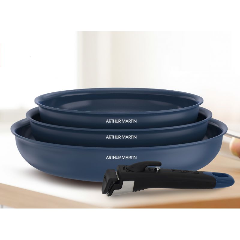 Set de 3 poêles 20-24-28 cm poignée amovible Bleu Arthur Martin AM2033 Arthur Martin - Mathon - 4