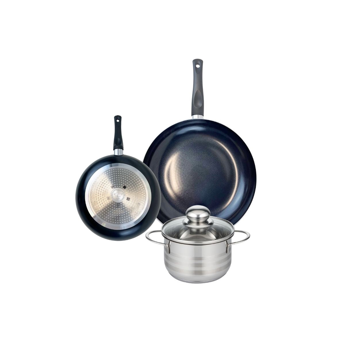 Ensemble de 2 Poêles de cuisson 20 et 28 cm et 1 faitout 16 cm  Prima Brillant Elo - Mathon - 1