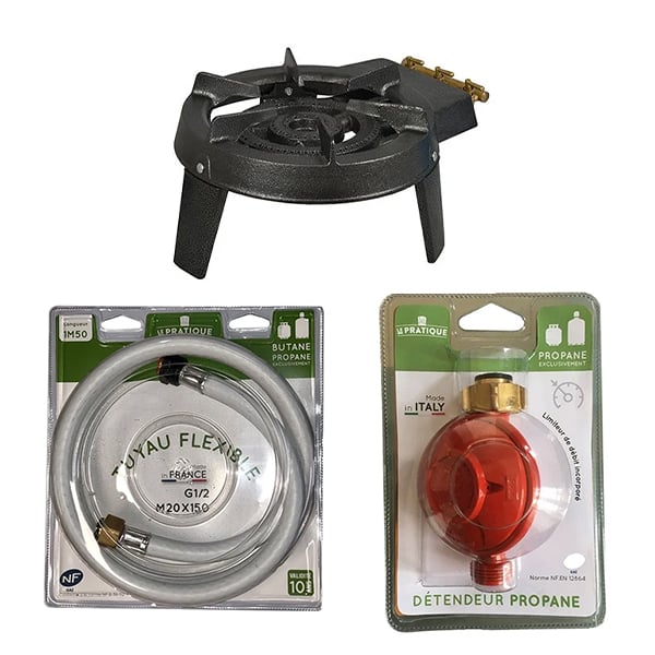 Set réchaud à gaz 3 robinets avec flexible et détendeur propane - Mathon - 1