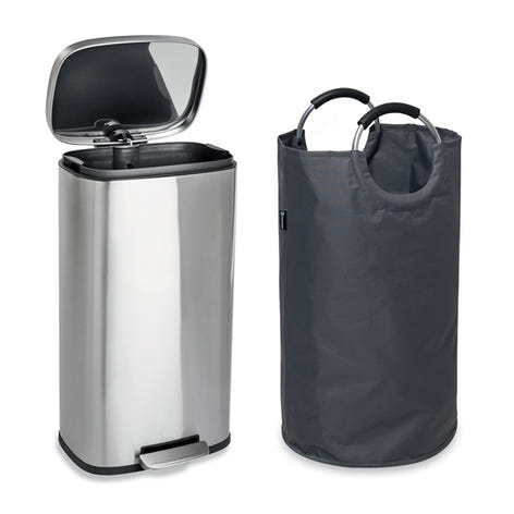 Lot poubelle de cuisine en inox 30 L et grand panier de tri 72 L  Mathon - Mathon - 1