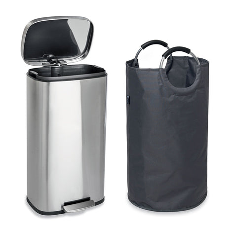 Lot poubelle de cuisine en inox 30 L et grand panier de tri 72 L  Mathon - Mathon - 1
