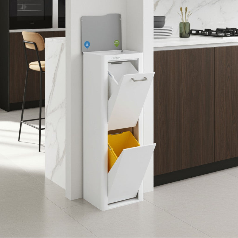Poubelle cuisine de tri sélectif CUBEK, 2 compartiments de 20 litres. Blanc Don Hierro - Mathon - 8