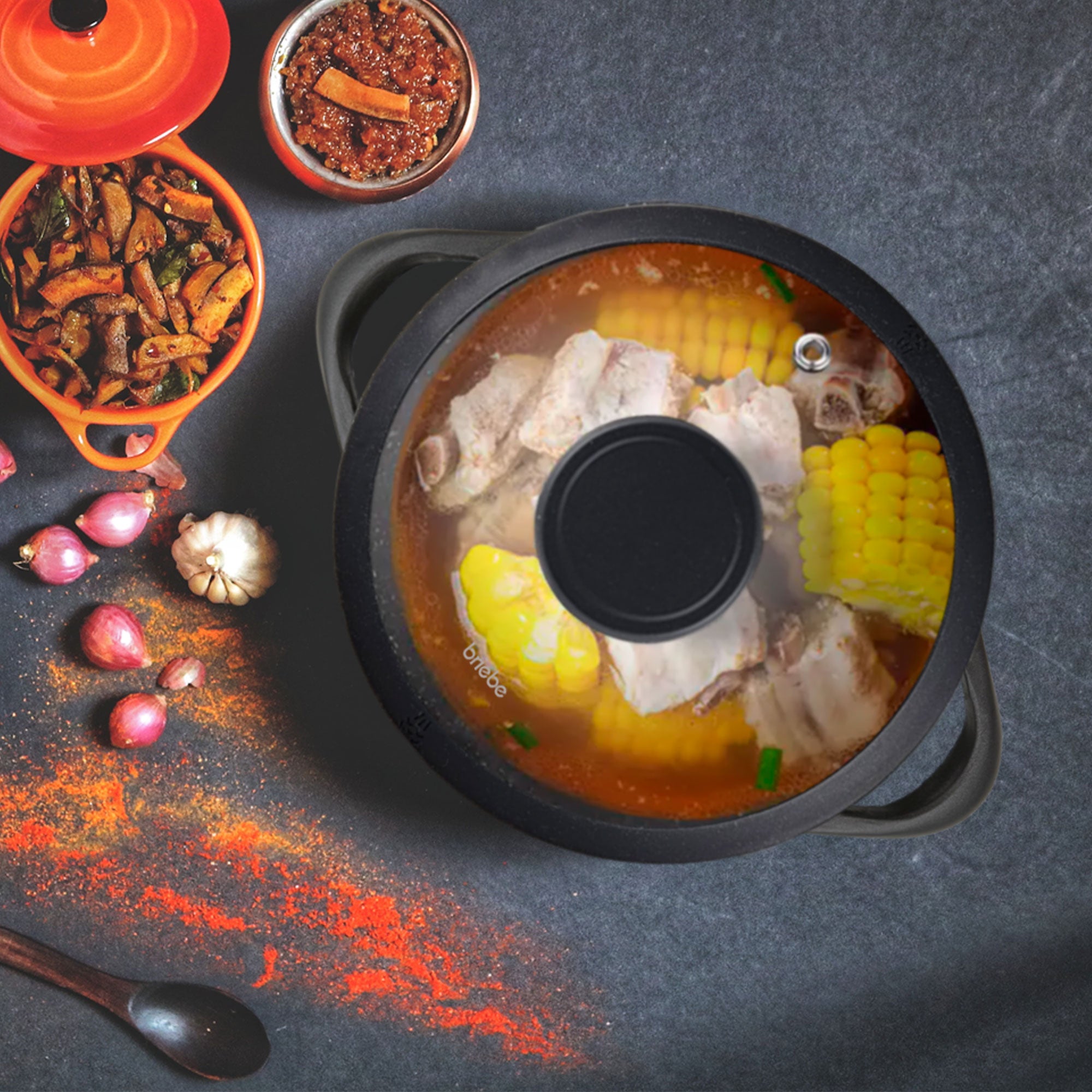 Batterie de Cuisine Induction 8 Pièces Aluminium Fonte 4 Casseroles 4 Couvercles  Noir MGK12S Briebe - Mathon - 6