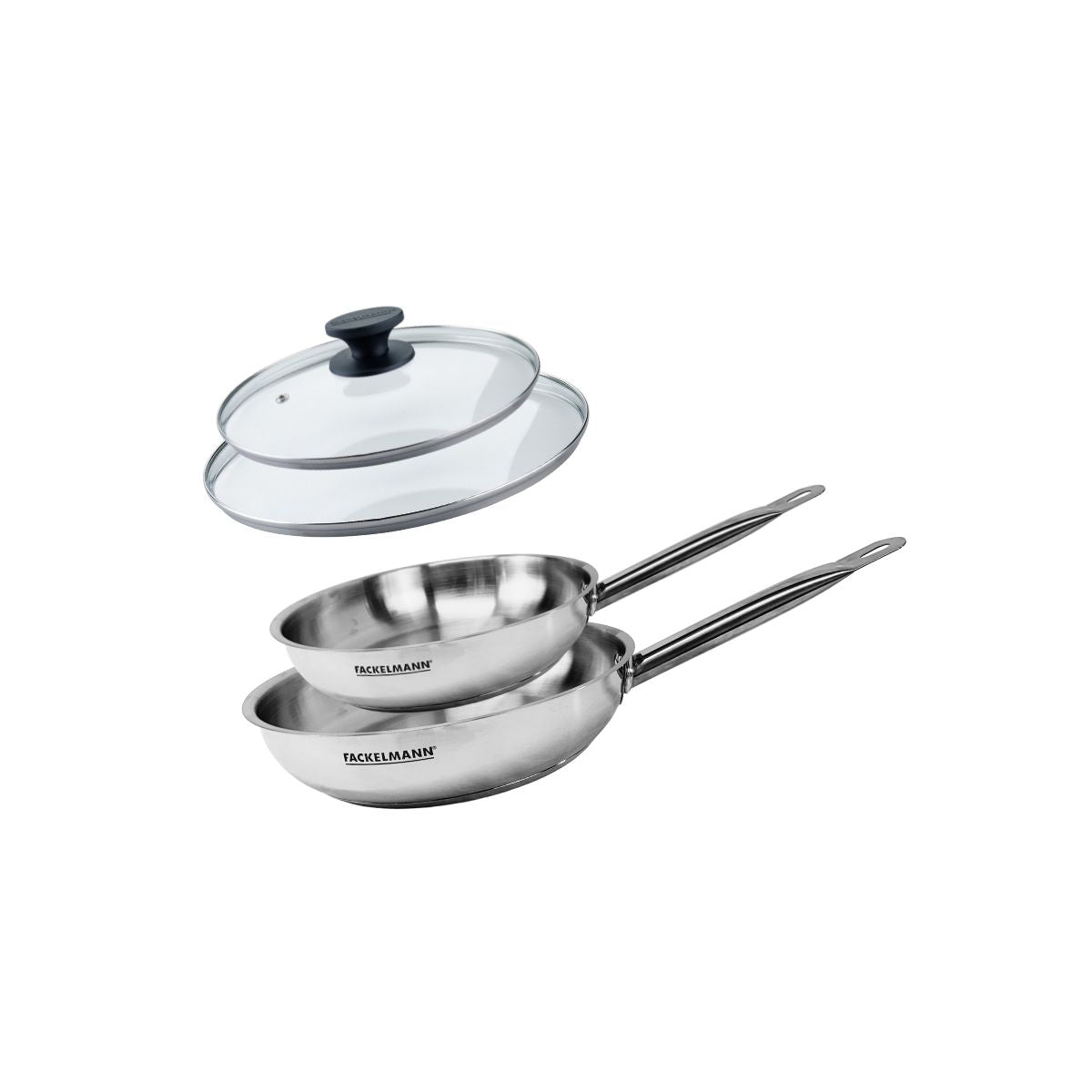 Set de 2 poêles 20 et 24 cm en inox et 2 couvercles en verre  Eterna Fackelmann - Mathon - 1