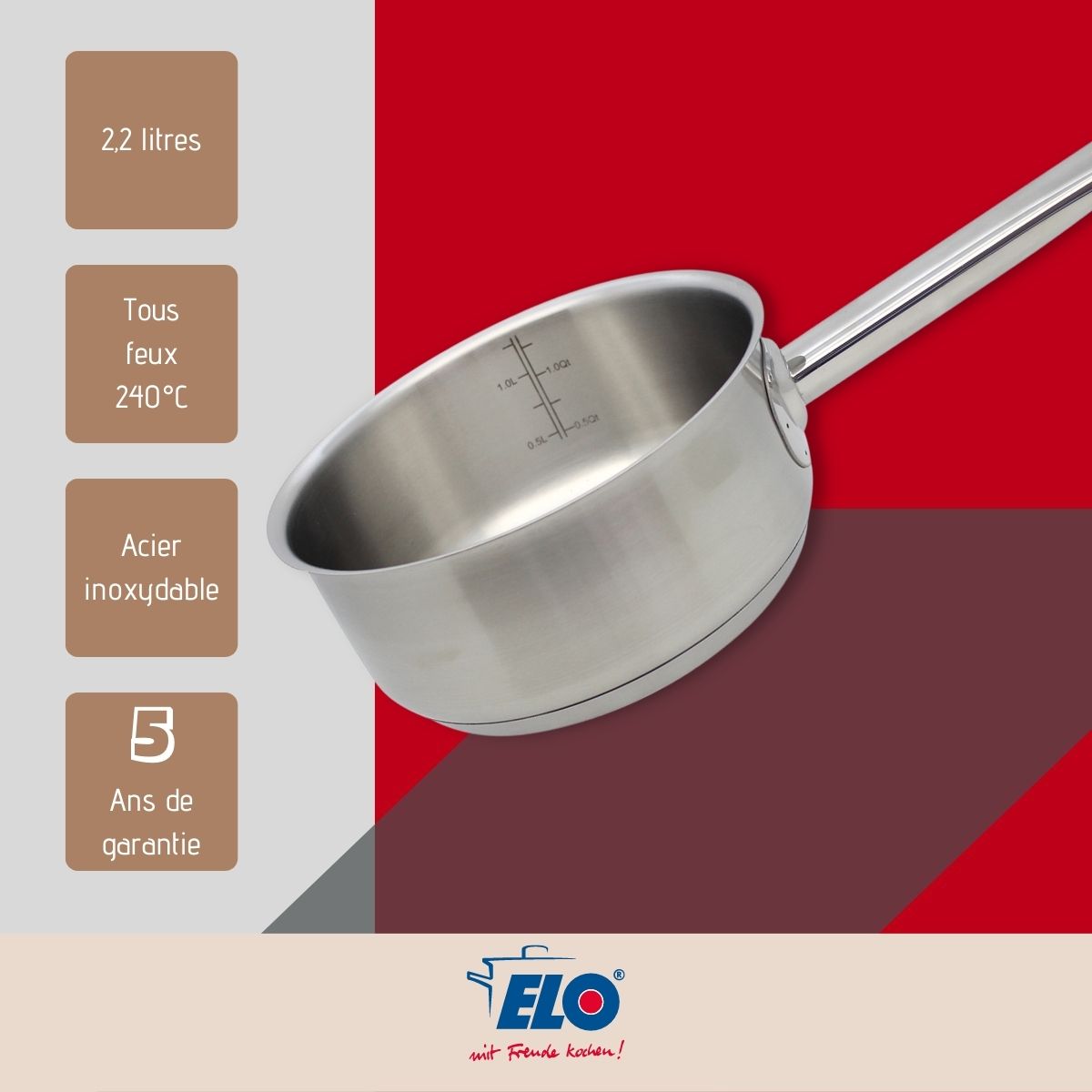 Casserole en inox 20 cm de 2,2 litres  Profi Cuisine Elo - Mathon - 4