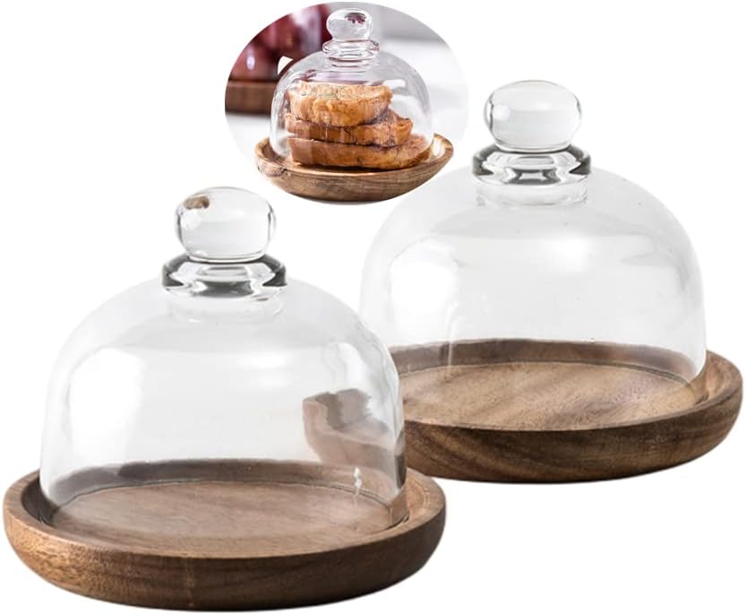 Plateau rond en bois avec mini cloche en verre Vendos85 - Mathon
