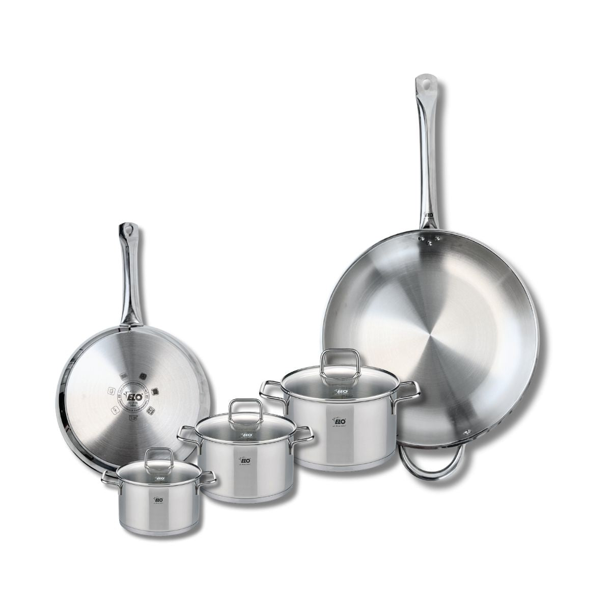 Ensemble de 2 Poêles de cuisson 24 et 32 cm et 3 faitouts 12, 14 et 16 cm  Profi Citrin Elo - Mathon - 1