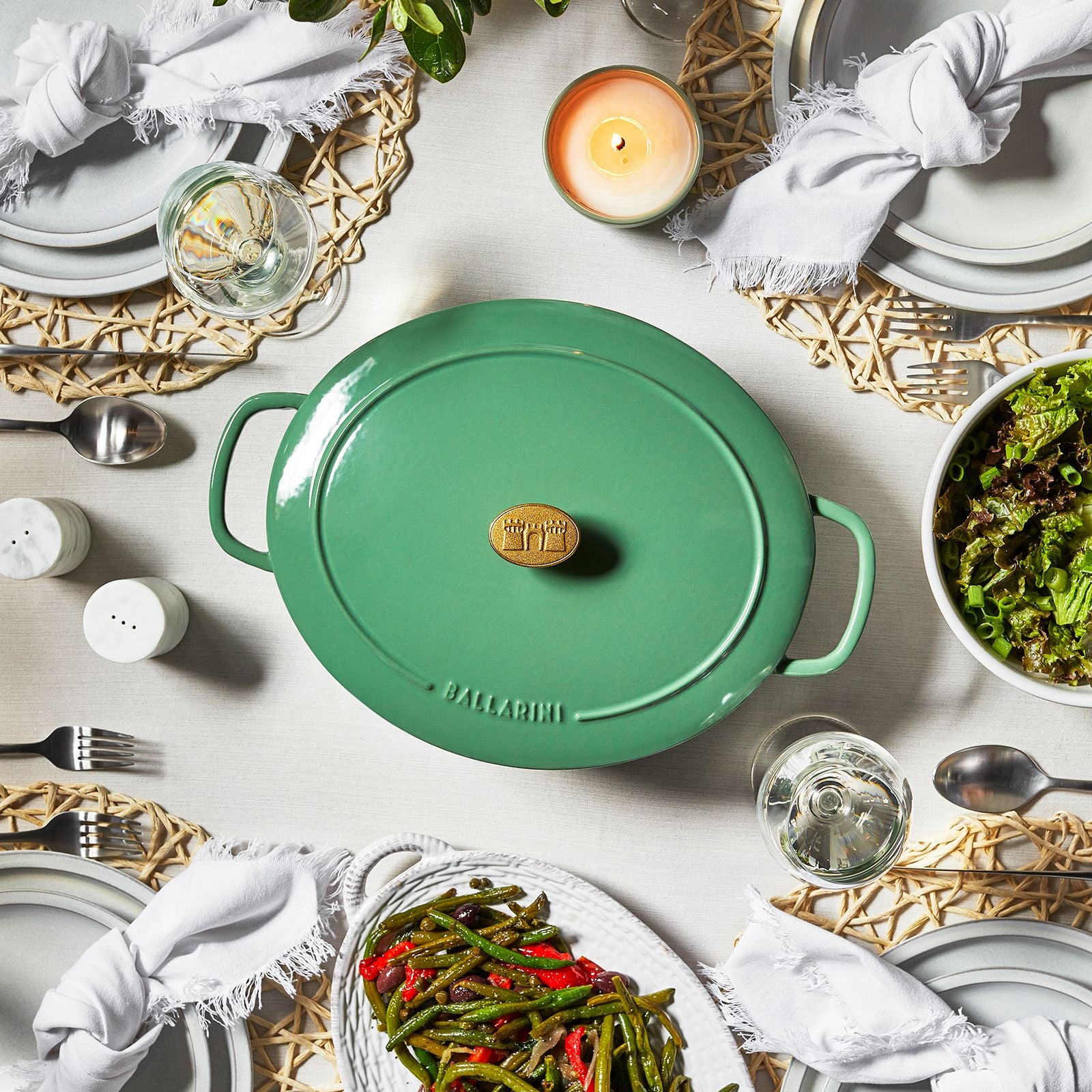 Cocotte 33 cm Bellamonte, Ovale, Vert, Fonte Ballarini - Mathon - 2