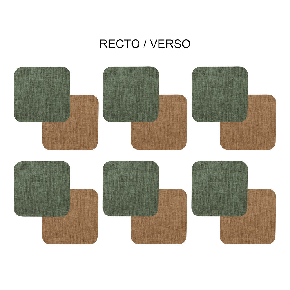 Set de 6 dessous de verre carré vert marron Table passion - Mathon - 1
