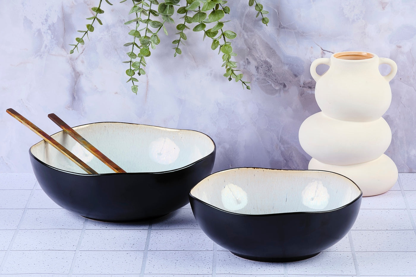 Lot de 2 saladiers en grès blanc D Björn - Mathon - 2