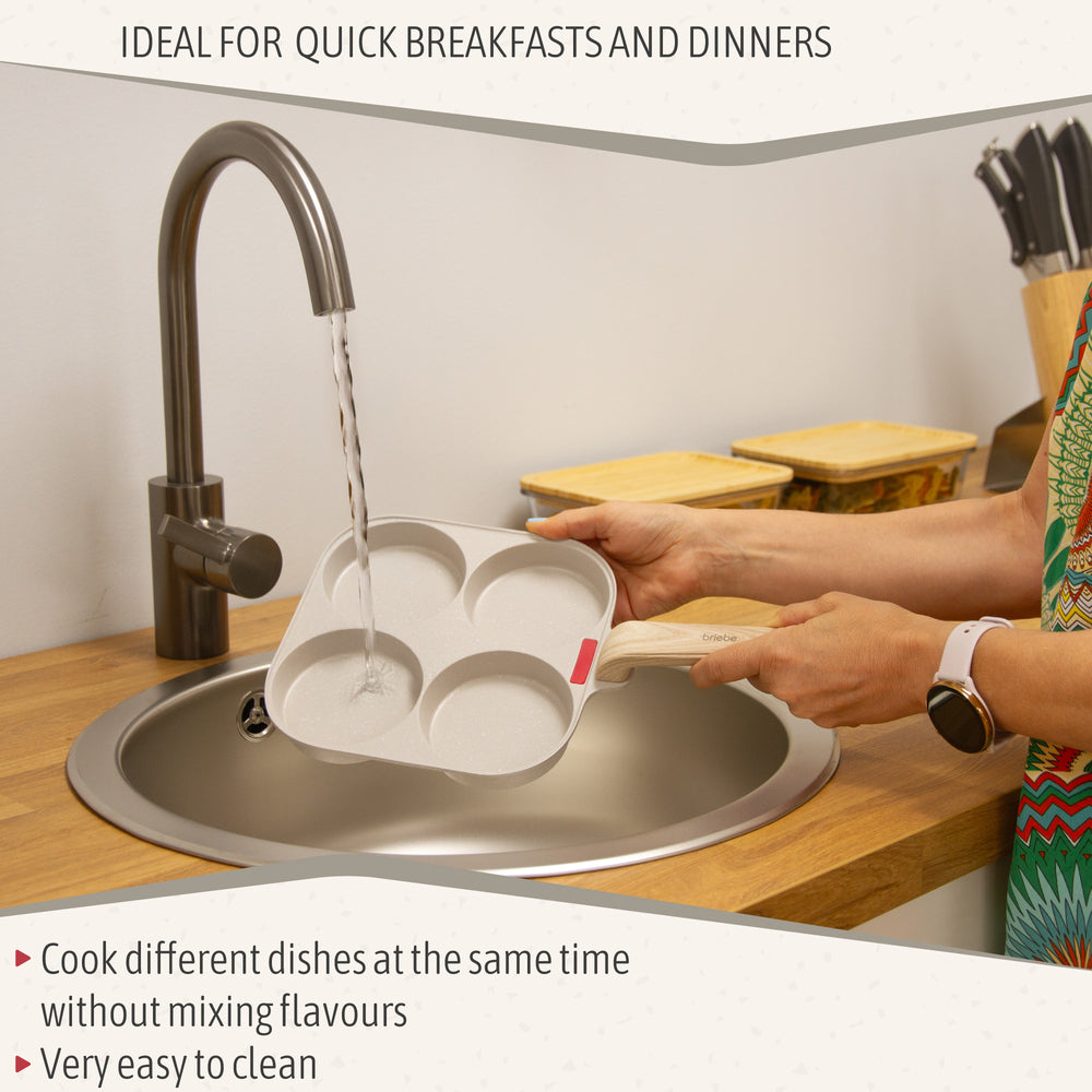 Poêle Pancakes Induction 4 Emplacements œufs au plat couvercle, Antiadhésive  Crème FPE1176 - Mathon - 8