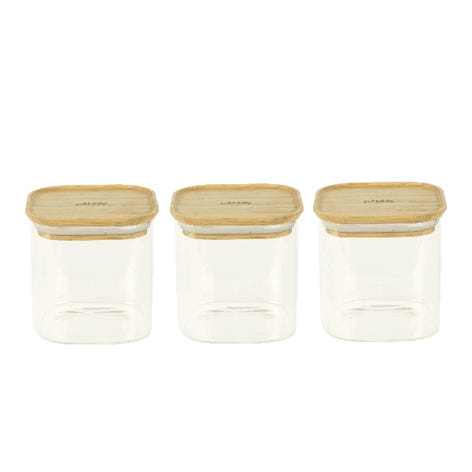 Set de 3 boites carrées verre et bambou 800 ml Pebbly - Mathon - 1