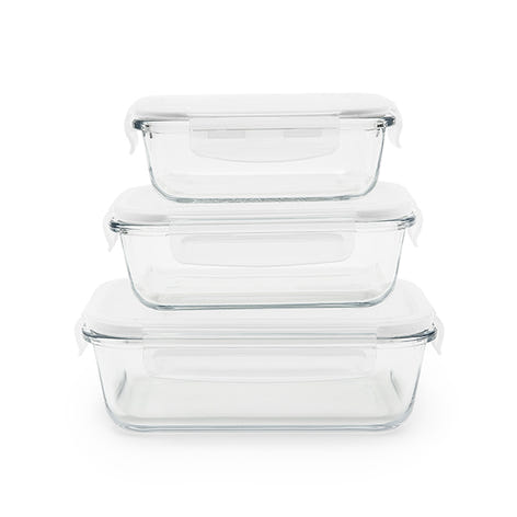 3 boîtes rectangulaires en verre 400, 650 et 1000 ml Pebbly - Mathon - 1