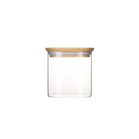 Pot en verre carré couvercle bambou 800ml Pebbly - Mathon - 1