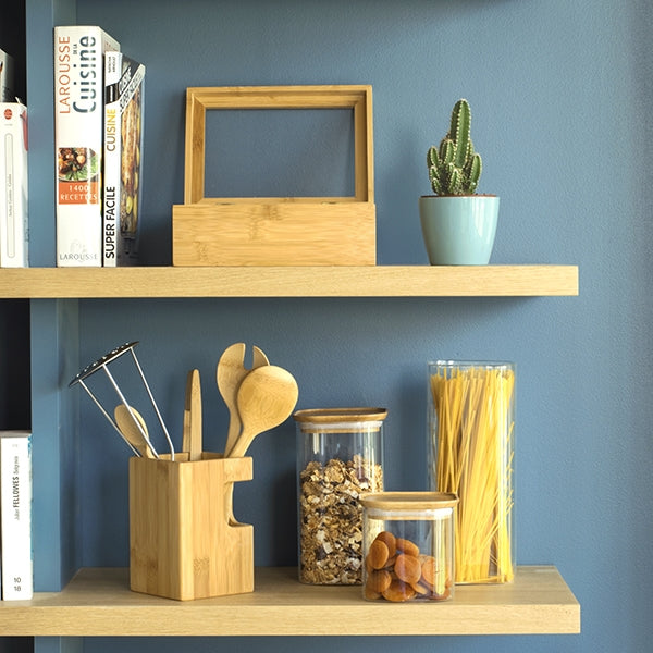 Pot en verre carré couvercle bambou 800ml Pebbly - Mathon - 2