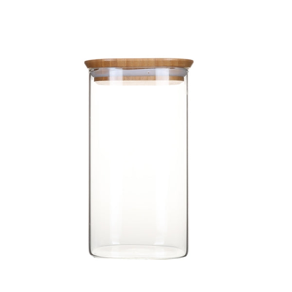 Pot en verre carré couvercle en bambou 1,4L Pebbly - Mathon - 1
