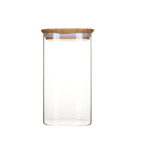 Pot en verre carré couvercle en bambou 1,4L Pebbly - Mathon - 1