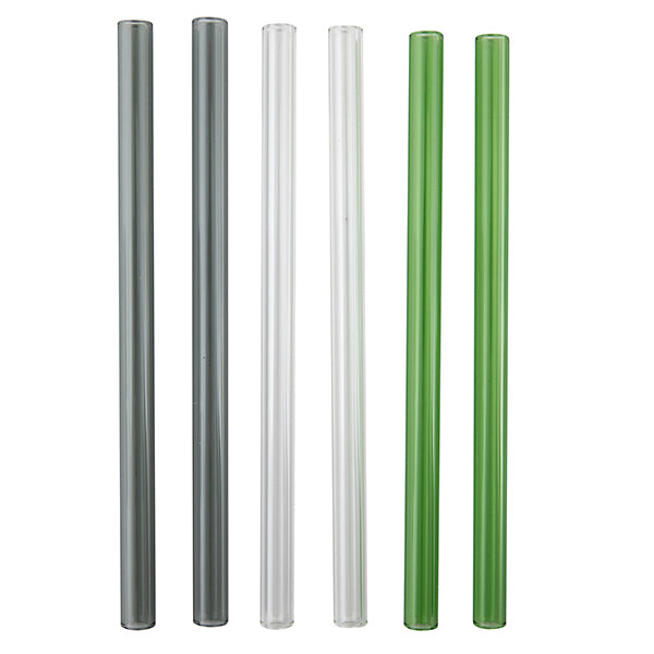 Set de 6 pailles en verre grises, vertes et transparentes avec brosse de nettoyage 21,5 cm Point Virgule - Mathon