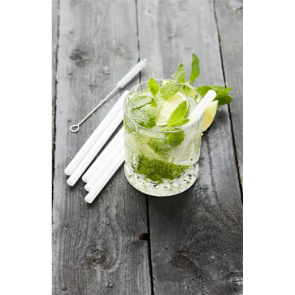 Set de 6 pailles courtes blanches en verre avec brosse de nettoyage 14 cm Point Virgule - Mathon - 2