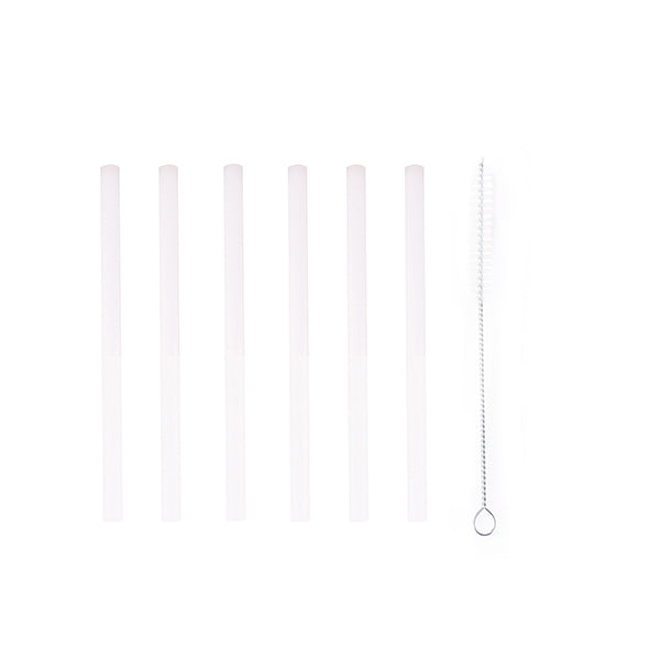 Set de 6 pailles courtes blanches en verre avec brosse de nettoyage 14 cm Point Virgule - Mathon - 1