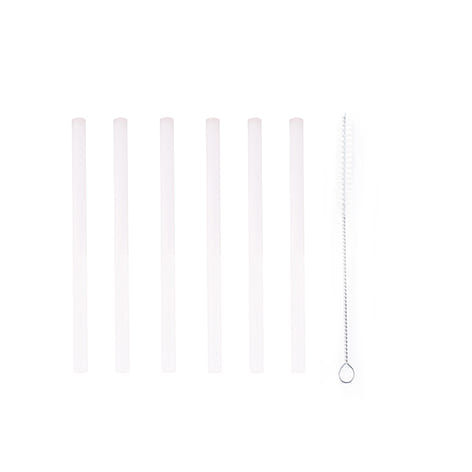 Set de 6 pailles courtes blanches en verre avec brosse de nettoyage 14 cm Point Virgule - Mathon - 1