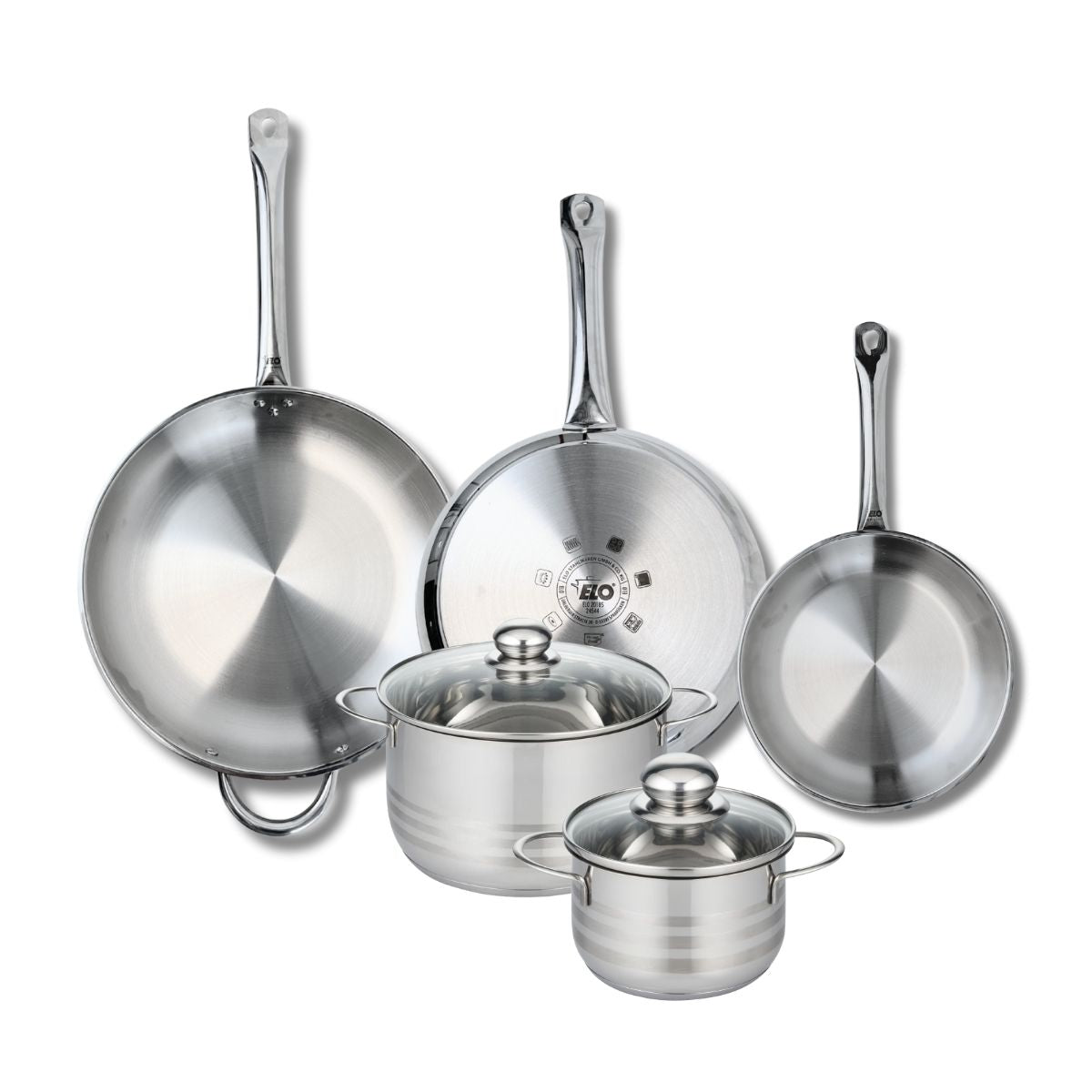 Ensemble de 3 Poêles de cuisson 24, 28 et 32 cm et 2 faitouts 16 et 20 cm  Profi Brillant Elo - Mathon - 1