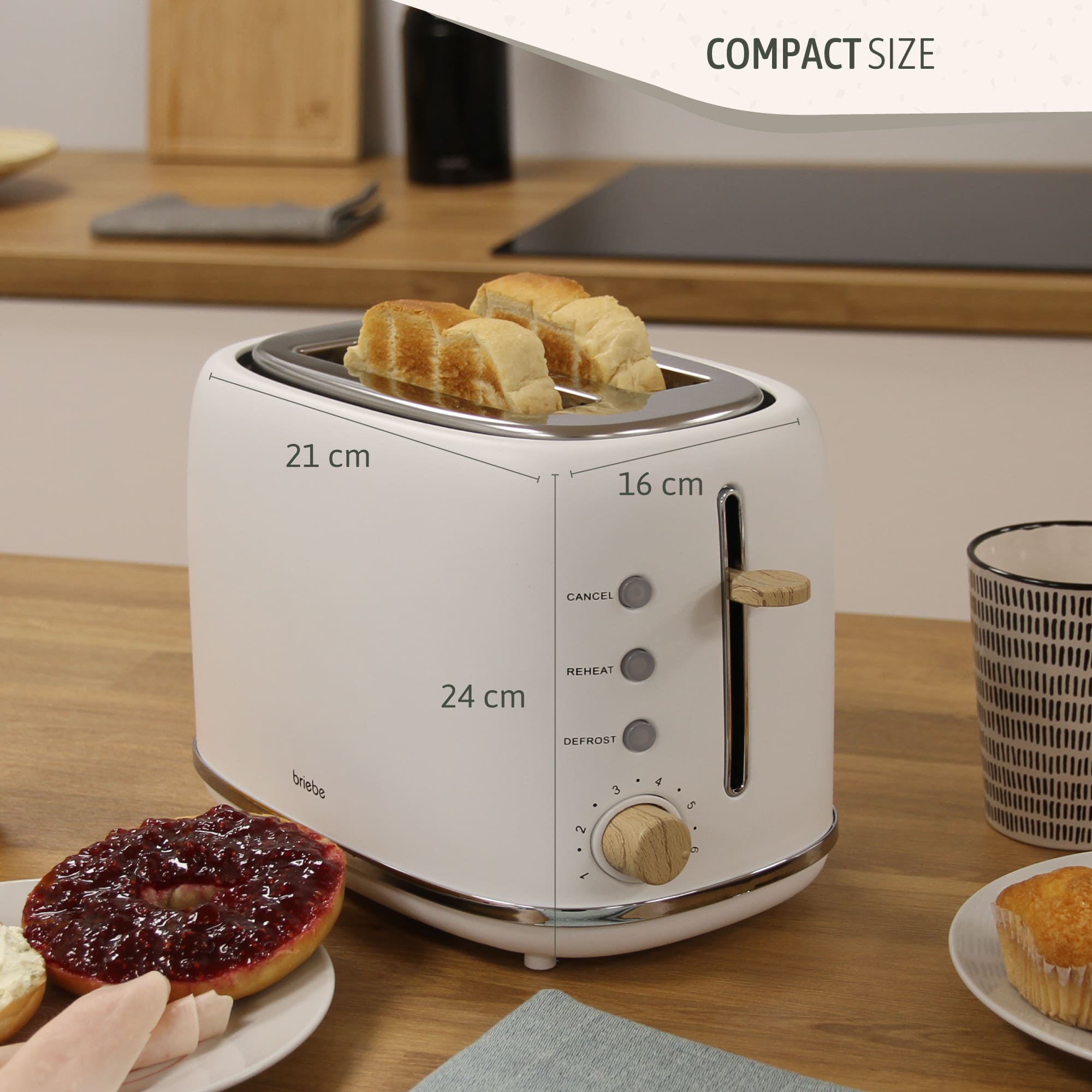 Nordic Grille Pain 2 Fentes, Tranches Larges, 6 Niveaux de Dorage, Décongélation 870 Blanc TA1166WHT - Mathon - 5