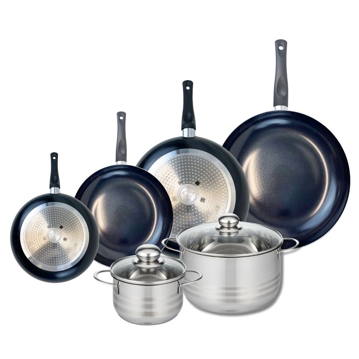 Ensemble de 4 Poêles de cuisson 20, 24, 28 et 32 cm et 2 faitouts 16 et 24 cm  Prima Brillant Elo - Mathon - 1