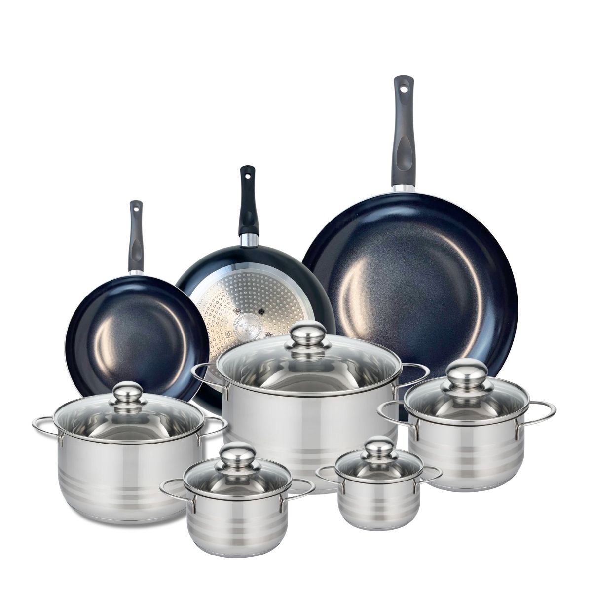 Ensemble de 3 Poêles de cuisson 20, 24 et 32 cm et 5 faitouts 12, 14, 16, 20 et 24 cm  Prima Brillant Elo - Mathon - 1