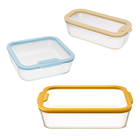 Set 3 boîtes en verre avec couvercles 560, 1370 et 3850 ml compatibles micro-ondes Pebbly - Mathon - 1