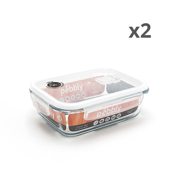 Lot de deux boîtes rectangulaire en verre 1 L Pebbly - Mathon