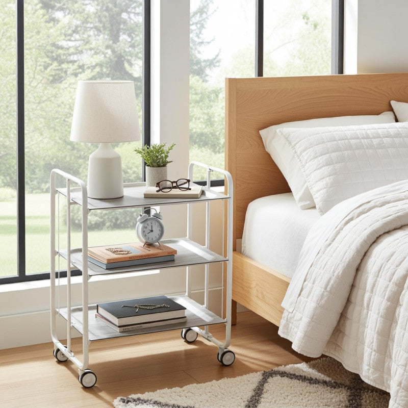 Desserte pliante 3 niveaux avec roulettes – structure blanche, bauhaus Don Hierro - Mathon - 2