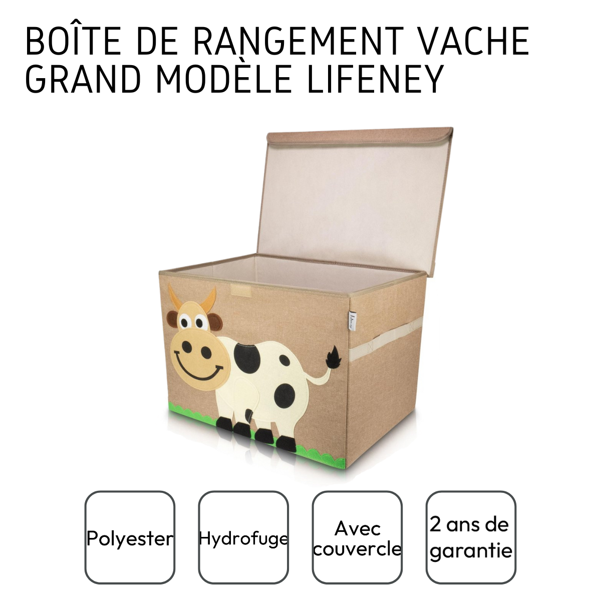 Boîte de rangement en tissu pour enfant grand modèle "Vache" avec couvercle Lifeney Fackelmann - Mathon - 4